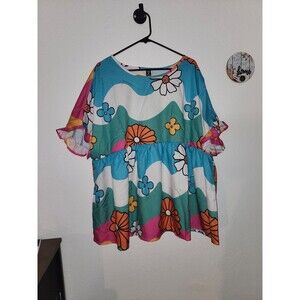 Retro Look Multicolored Floral Print Babydoll Top 4X